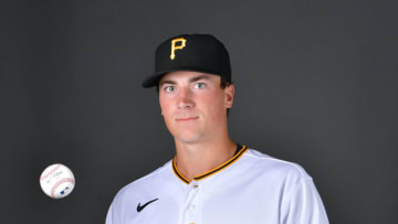 BRADENTON, FLORIDA - MARCH 16: Kyle Nicolas #95 of the Pittsburgh Pirates poses for a picture during the 2022 Photo Day at LECOM Park on March 16, 2022 in Bradenton, Florida. (Photo by Julio Aguilar/Getty Images)