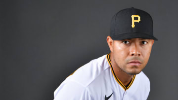 BRADENTON, FLORIDA - MARCH 16: José Quintana #62 of the Pittsburgh Pirates poses for a picture during the 2022 Photo Day at LECOM Park on March 16, 2022 in Bradenton, Florida. (Photo by Julio Aguilar/Getty Images)