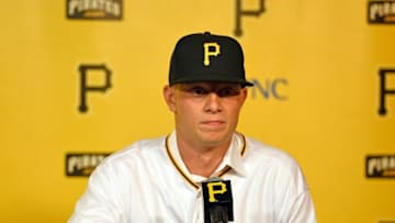 PITTSBURGH, PA - JUNE 16: Pittsburgh Pirates 2017 First Round Draft Pick Shane Baz speaks at a press conference to announcing his signing at PNC Park on June 16, 2017 in Pittsburgh, Pennsylvania. (Photo by Justin Berl/Getty Images)