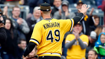 PITTSBURGH, PA - APRIL 29: Nick Kingham #49 of the Pittsburgh Pirates acknowledges the crowd after pitching 7 innings with one hit allowed in his major league debut against the St. Louis Cardinals at PNC Park on April 29, 2018 in Pittsburgh, Pennsylvania. (Photo by Justin K. Aller/Getty Images)