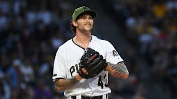 PITTSBURGH, PA - JUNE 21: Steven Brault #43 of the Pittsburgh Pirates reacts after giving up a walk to Alex Avila #5 of the Arizona Diamondbacks in the fourth inning during the game at PNC Park on June 21, 2018 in Pittsburgh, Pennsylvania. (Photo by Justin Berl/Getty Images)