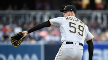 SAN DIEGO, CA - JUNE 29: Joe Musgrove #59 of the Pittsburgh Pirates pitches during the first inning of a baseball game against the San Diego Padres at PETCO Park on June 29, 2018 in San Diego, California. (Photo by Denis Poroy/Getty Images)