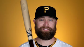 BRADENTON, FL - FEBRUARY 21: Bryce Brentz of the Pittsburgh Pirates poses for a photo during photo days LECOM Park on February 21, 2018 in Bradenton, Florida. (Photo by Rob Carr/Getty Images)