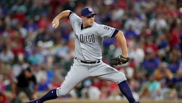 ARLINGTON, TX - JUNE 25: Craig Stammen #34 of the San Diego Padres pitches against the Texas Rangers in the bottom of the sixth inning at Globe Life Park in Arlington on June 25, 2018 in Arlington, Texas. (Photo by Tom Pennington/Getty Images)