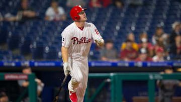 PHILADELPHIA, PA - JUNE 10: Jay Bruce #23 of the Philadelphia Phillies hits a solo home run in the bottom of the ninth inning against the Arizona Diamondbacks at Citizens Bank Park on June 10, 2019 in Philadelphia, Pennsylvania. The Diamondbacks defeated the Phillies 13-8. (Photo by Mitchell Leff/Getty Images)