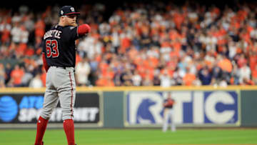 HOUSTON, TEXAS - OCTOBER 29: Sean Doolittle #63 of the Washington Nationals prepares to deliver the pitch against the Houston Astros during the ninth inning in Game Six of the 2019 World Series at Minute Maid Park on October 29, 2019 in Houston, Texas. (Photo by Mike Ehrmann/Getty Images)