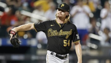 NEW YORK, NY - JULY 9: Sam Howard #54 of the Pittsburgh Pirates reacts after walking Brandon Nimmo #9 of the New York Mets with the bases loaded during the sixth inning at Citi Field on July 9, 2021 in the Flushing neighborhood of the Queens borough of New York City. (Photo by Adam Hunger/Getty Images)