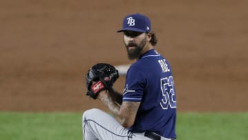 NEW YORK, NEW YORK - AUGUST 19: Chaz Roe #52 of the Tampa Bay Rays in action against the New York Yankees at Yankee Stadium on August 19, 2020 in New York City. The Rays defeated the Yankees 4-2. (Photo by Jim McIsaac/Getty Images)
