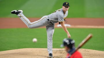 CLEVELAND, OHIO - SEPTEMBER 25: Starting pitcher Mitch Keller #23 of the Pittsburgh Pirates pitches to Cesar Hernandez #7 of the Cleveland Indians during the first inning at Progressive Field on September 25, 2020 in Cleveland, Ohio. (Photo by Jason Miller/Getty Images)