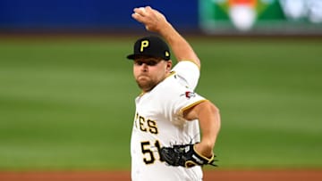 PITTSBURGH, PA - MAY 11: David Bednar #51 of the Pittsburgh Pirates in action during the game against the Cincinnati Reds at PNC Park on May 11, 2021 in Pittsburgh, Pennsylvania. (Photo by Joe Sargent/Getty Images)