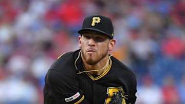 Aug 26, 2019; Philadelphia, PA, USA; Pittsburgh Pirates starting pitcher Joe Musgrove (59) follows through on a pitch during the first inning against the Philadelphia Phillies at Citizens Bank Park. Mandatory Credit: Eric Hartline-USA TODAY Sports