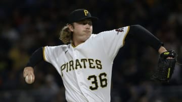 Oct 2, 2021; Pittsburgh, Pennsylvania, USA; Pittsburgh Pirates relief pitcher Nick Mears (36) throws against the Cincinnati Reds during the sixth inning at PNC Park. The Pirates won 8-6. Mandatory Credit: Charles LeClaire-USA TODAY Sports