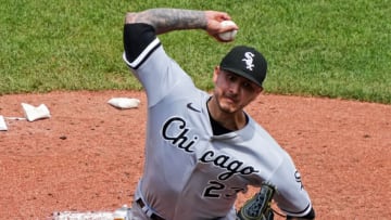 May 19, 2022; Kansas City, Missouri, USA; Chicago White Sox starting pitcher Vince Velasquez (23) pitches against the Kansas City Royals during the second inning at Kauffman Stadium. Mandatory Credit: Jay Biggerstaff-USA TODAY Sports