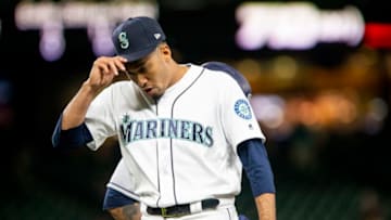 SEATTLE, WA - SEPTEMBER 11: Edwin Diaz #39 of the Seattle Mariners walks off the field after getting the final out in the top of the ninth inning, but having given up the go ahead run at Safeco Field on September 11, 2018 in Seattle, Washington. The San Diego Padres beat the Seattle Mariners 2-1. (Photo by Lindsey Wasson/Getty Images)
