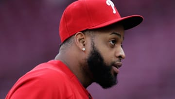 HIROSHIMA, JAPAN - NOVEMBER 13: Infielder Carlos Santana #41 of the Philadelhia Phillies is seen prior to the game four between Japan and MLB All Stars at Mazda Zoom Zoom Stadium Hiroshima on November 13, 2018 in Hiroshima, Japan. (Photo by Kiyoshi Ota/Getty Images)