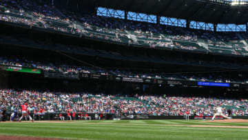SEATTLE, WASHINGTON - JULY 21: Yusei Kikuchi #18 of the Seattle Mariners pitches against Shohei Ohtani #17 of the Los Angeles Angels of Anaheim in the first inning during their game at T-Mobile Park on July 21, 2019 in Seattle, Washington. (Photo by Abbie Parr/Getty Images)
