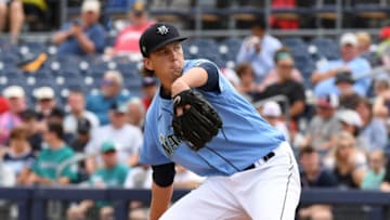 PEORIA, ARIZONA - MARCH 10: : Logan Gilbert of the Seattle Mariners delivers a pitch during a spring training game. (Photo by Norm Hall/Getty Images)