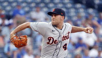 KANSAS CITY, MISSOURI - JUNE 14: Starting pitcher Matthew Boyd #48 of the Detroit Tigers pitches during the 1st inning of the game against the Kansas City Royals at Kauffman Stadium on June 14, 2021 in Kansas City, Missouri. (Photo by Jamie Squire/Getty Images)