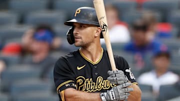 NEW YORK, NY - JULY 9: Adam Frazier #26 of the Pittsburgh Pirates at bat during the first inning against the New York Mets at Citi Field on July 9, 2021 in the Flushing neighborhood of the Queens borough of New York City. (Photo by Adam Hunger/Getty Images)
