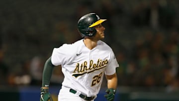 OAKLAND, CALIFORNIA - AUGUST 23: Matt Olson #28 of the Oakland Athletics rounds the bases after hitting a solo home run in the bottom of the sixth inning against the Seattle Mariners at RingCentral Coliseum on August 23, 2021 in Oakland, California. (Photo by Lachlan Cunningham/Getty Images)