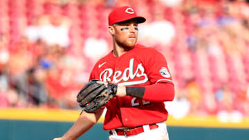 CINCINNATI, OHIO - JULY 02: Brandon Drury #22 of the Cincinnati Reds throws the ball to first base in the game against the Atlanta Braves at Great American Ball Park on July 02, 2022 in Cincinnati, Ohio. (Photo by Justin Casterline/Getty Images)