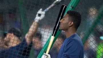 SEATTLE, WA - JUNE 11: Seattle Mariners 2016 first round draft pick Kyle Lewis watches batting practice before a game between the Texas Rangers and the Seattle Mariners at Safeco Field on June 11, 2016 in Seattle, Washington. The Rangers won the game 2-1 in eleven innings. (Photo by Stephen Brashear/Getty Images)