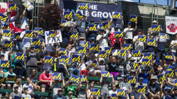 SEATTLE, WA - JULY 30: The 'Maple Grove' fan sections cheers for starting pitcher James Paxton