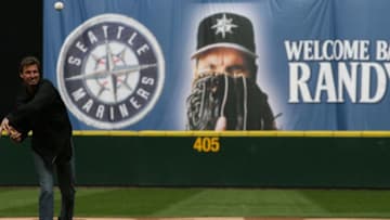 SEATTLE - APRIL 12: Former Mariners star Randy Johnson throws out the ceremonial first pitch prior to the Mariners' home opener against the Oakland Athletics at Safeco Field on April 12, 2010 in Seattle, Washington. (Photo by Otto Greule Jr/Getty Images)