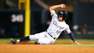 Nov 7, 2015; Phoenix, AZ, USA; Chicago White Sox outfielder Adam Engel slides into second base during the Arizona Fall League Fall Stars game at Salt River Fields. Mandatory Credit: Mark J. Rebilas-USA TODAY Sports