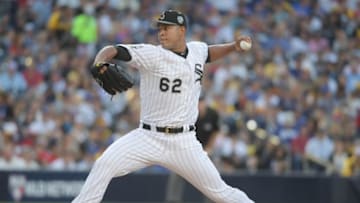 Jul 12, 2016; San Diego, CA, USA; American League pitcher Jose Quintana of the Chicago White Sox throws a pitch in the 5th inning in the 2016 MLB All Star Game at Petco Park. Mandatory Credit: Kirby Lee-USA TODAY Sports