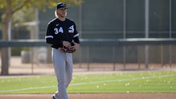 GLENDALE, ARIZONA - MARCH 03: Michael Kopech #34 of the Chicago White Sox looks on during a workout on March 3, 2021 at Camelback Ranch in Glendale Arizona. (Photo by Ron Vesely/Getty Images)