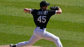 CHICAGO, ILLINOIS - MAY 13: Garrett Crochet #45 of the Chicago White Sox throws a pitch during a game against the Minnesota Twins at Guaranteed Rate Field on May 13, 2021 in Chicago, Illinois. (Photo by Nuccio DiNuzzo/Getty Images)
