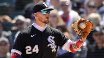 CHICAGO - JULY 01: Yasmani Grandal #24 of the Chicago White Sox fields while playing first base against the Minnesota Twins on July 1, 2021 at Guaranteed Rate Field in Chicago, Illinois. (Photo by Ron Vesely/Getty Images)