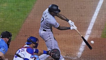 CHICAGO, ILLINOIS - AUGUST 08: Tim Anderson #7 of the Chicago White Sox hits a double during the eighth inning of a game against the Chicago Cubs at Wrigley Field on August 08, 2021 in Chicago, Illinois. (Photo by Nuccio DiNuzzo/Getty Images)
