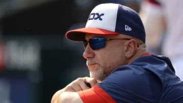 CHICAGO - SEPTEMBER 12: Hitting Coach Frank Menechino #26 of the Chicago White Sox looks on during the game against the Boston Red Sox on September 12, 2021 at Guaranteed Rate Field in Chicago, Illinois. (Photo by Ron Vesely/Getty Images)