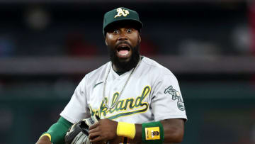 ANAHEIM, CALIFORNIA - SEPTEMBER 17: Josh Harrison #1 of the Oakland Athletics in the ninth inning at Angel Stadium of Anaheim on September 17, 2021 in Anaheim, California. (Photo by Ronald Martinez/Getty Images)
