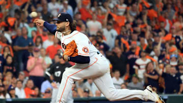 HOUSTON, TEXAS - OCTOBER 07: Starting pitcher Lance McCullers Jr. #43 pitches during the 7th inning of Game 1 of the American League Division Series against the Chicago White Sox at Minute Maid Park on October 07, 2021 in Houston, Texas. (Photo by Carmen Mandato/Getty Images)