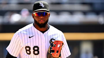 CHICAGO - APRIL 14: Luis Robert #88 of the Chicago White Sox looks on against the Seattle Mariners on April 14, 2022 at Guaranteed Rate Field in Chicago, Illinois. (Photo by Ron Vesely/Getty Images)