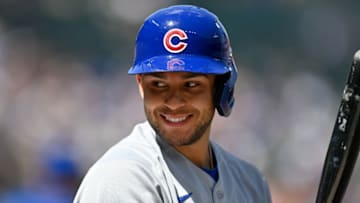 DENVER, CO - APRIL 17: Nick Madrigal #1 of the Chicago Cubs smiles before facing the Colorado Rockies in the first inning of a game at Coors Field on April 17, 2022 in Denver, Colorado. (Photo by Dustin Bradford/Getty Images)