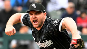 CHICAGO - MAY 02: Liam Hendriks #31 of the Chicago White Sox reacts after recording the last out of the game against the Los Angeles Angles on May 2, 2022 at Guaranteed Rate Field in Chicago, Illinois. (Photo by Ron Vesely/Getty Images)