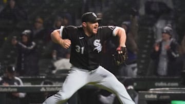 CHICAGO, ILLINOIS - MAY 03: Liam Hendriks #31 of the Chicago White Sox reacts after the final out against the Chicago Cubs at Wrigley Field on May 03, 2022 in Chicago, Illinois. The White Sox defeated the Cubs 3-1. (Photo by Nuccio DiNuzzo/Getty Images)