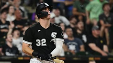 CHICAGO, ILLINOIS - MAY 10: Gavin Sheets #32 of the Chicago White Sox hits a two run home run in the sixth inning against the Cleveland Guardians at Guaranteed Rate Field on May 10, 2022 in Chicago, Illinois. (Photo by Quinn Harris/Getty Images)