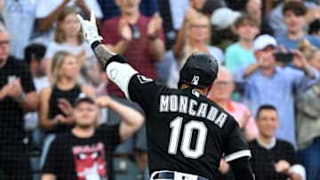 CHICAGO - MAY 14: Yoan Moncada #10 of the Chicago White Sox celebrates after hitting a solo home run in the third inning against the New York Yankees on May 14, 2022 at Guaranteed Rate Field in Chicago, Illinois. (Photo by Ron Vesely/Getty Images)