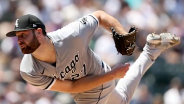 DENVER, COLORADO - JULY 27: Starting pitcher Lucas Giolito #27 of the Chicago White Sox throws against the Colorado Rockies in the first inning at Coors Field on July 27, 2022 in Denver, Colorado. (Photo by Matthew Stockman/Getty Images)