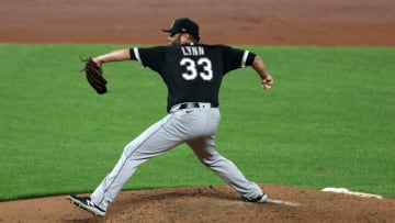 BALTIMORE, MARYLAND - AUGUST 25: Lance Lynn #33 of the Chicago White Sox throws to a Baltimore Orioles batter in the fifth inning at Oriole Park at Camden Yards on August 25, 2022 in Baltimore, Maryland. (Photo by Rob Carr/Getty Images)