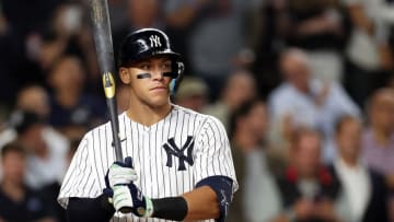 NEW YORK, NEW YORK - SEPTEMBER 20: Aaron Judge #99 of the New York Yankees bats during the 6th inning of the game against the Pittsburgh Pirates at Yankee Stadium on September 20, 2022 in the Bronx borough of New York City. (Photo by Jamie Squire/Getty Images)