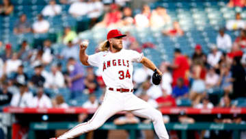ANAHEIM, CALIFORNIA - JUNE 27: Noah Syndergaard #34 of the Los Angeles Angels throws against the Chicago White Sox in the first inning at Angel Stadium of Anaheim on June 27, 2022 in Anaheim, California. (Photo by Ronald Martinez/Getty Images)