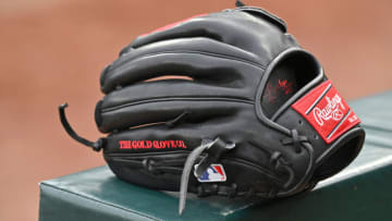 CHICAGO, IL - JULY 08: A close up general view of a baseball glove before a game between the Chicago White Sox and the Detroit Tigers at Guaranteed Rate Field on July 8, 2022 in Chicago, Illinois. (Photo by Jamie Sabau/Getty Images) *** Local Caption ***