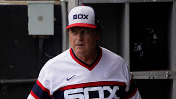 Aug 28, 2022; Chicago, Illinois, USA; Chicago White Sox manager Tony La Russa (22) in the dugout before the game against the Arizona Diamondbacks at Guaranteed Rate Field. Mandatory Credit: David Banks-USA TODAY Sports