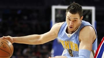 Feb 10, 2016; Auburn Hills, MI, USA; Denver Nuggets forward Danilo Gallinari (8) dribbles the ball against the Detroit Pistons during the first quarter at The Palace of Auburn Hills. Mandatory Credit: Raj Mehta-USA TODAY Sports